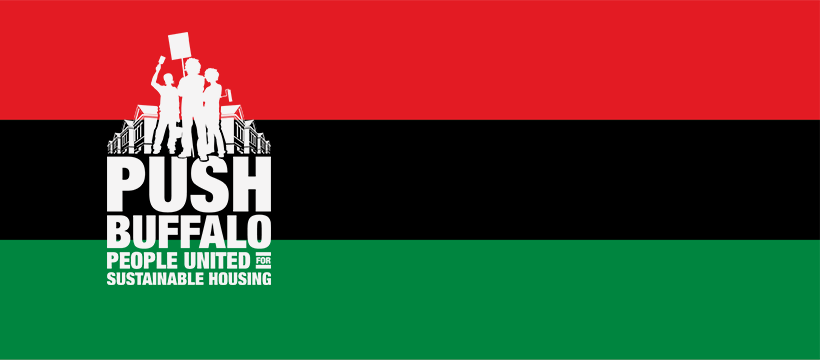 Image of Black Liberation flag with PUSH logo on it.