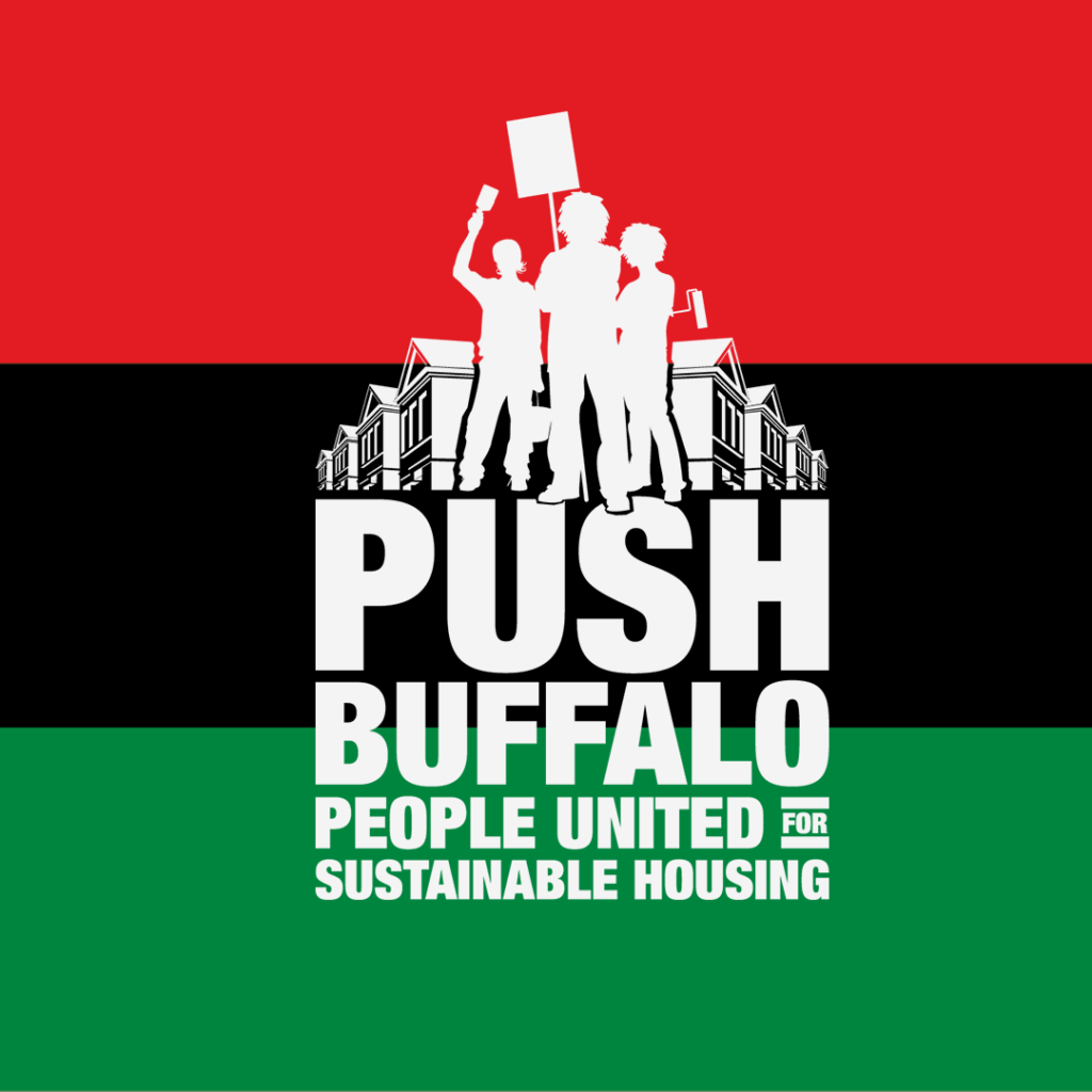 Image of Black Liberation flag with PUSH logo on it.